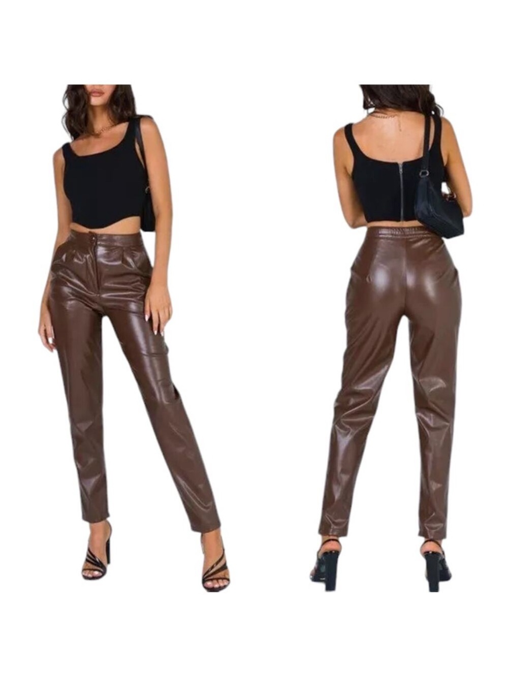 Princess Polly Brown Faux Leather Straight Leg Pants Size 4